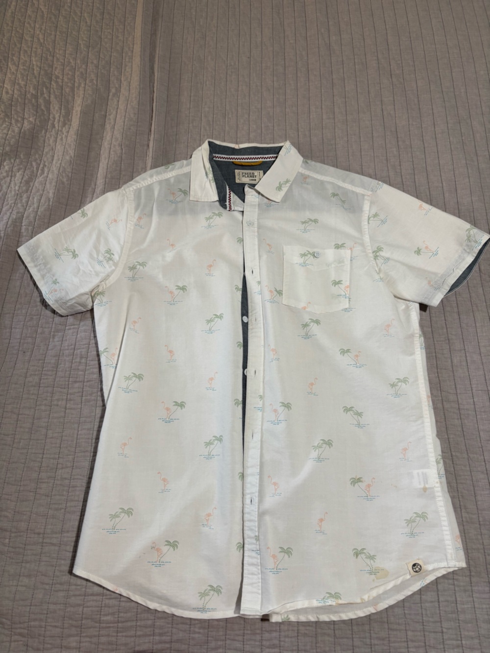 Free Planet Ivory Shirt with Palm Tree and Flamingo Accent